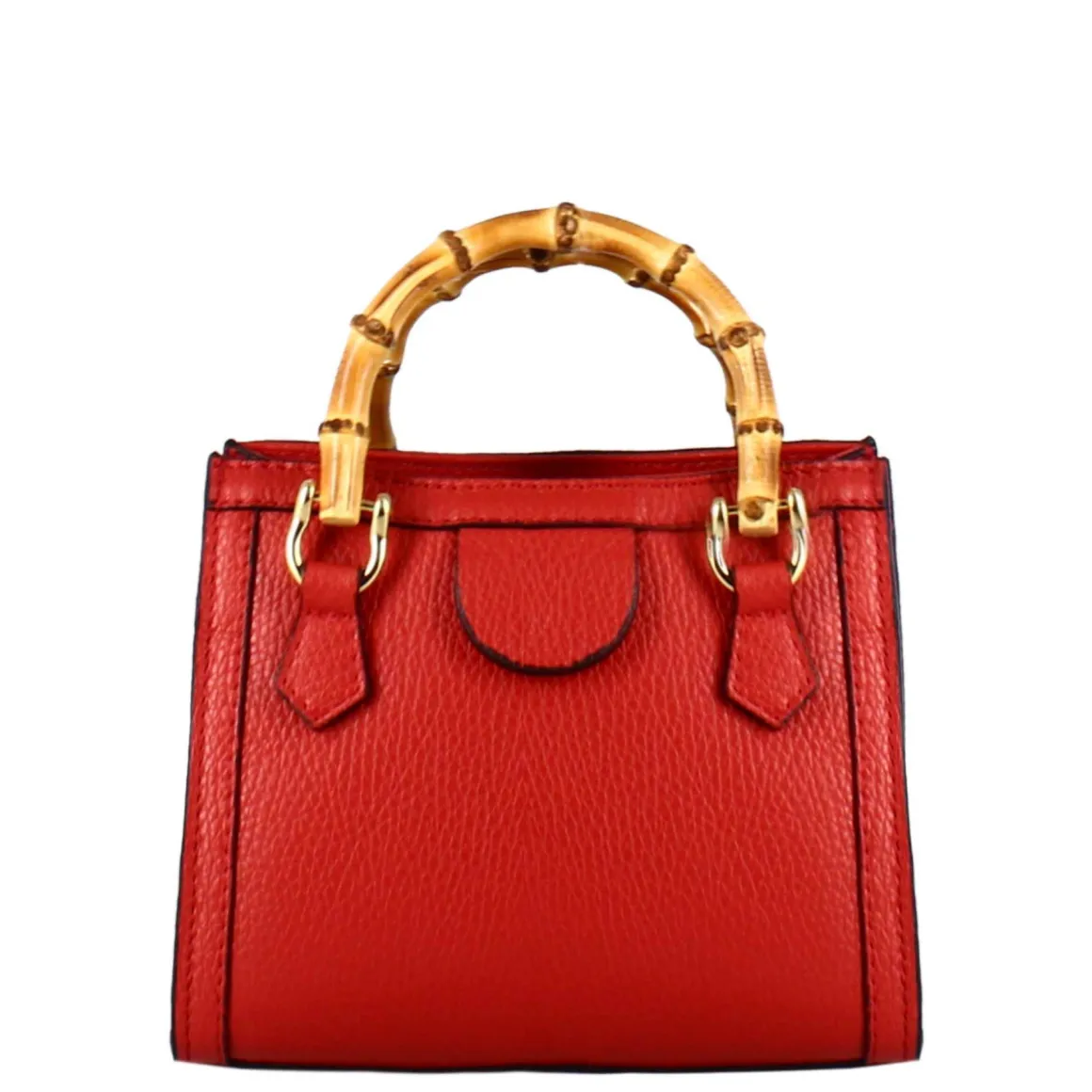 Borsetta Mini Bamboo Da Donna In Pelle Colore Rosso Con Manici In Legno E Tracolla