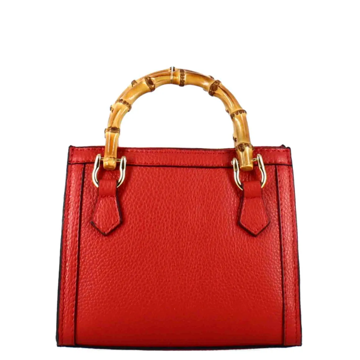 Borsetta Mini Bamboo Da Donna In Pelle Colore Rosso Con Manici In Legno E Tracolla