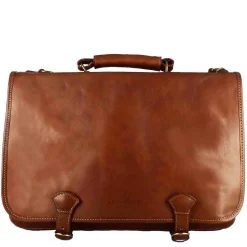 Cartella Professionale Da Uomo In Pelle Pieno Fiore Chiusura Pattina Con Doppia Fibbia Colore Marrone Scuro