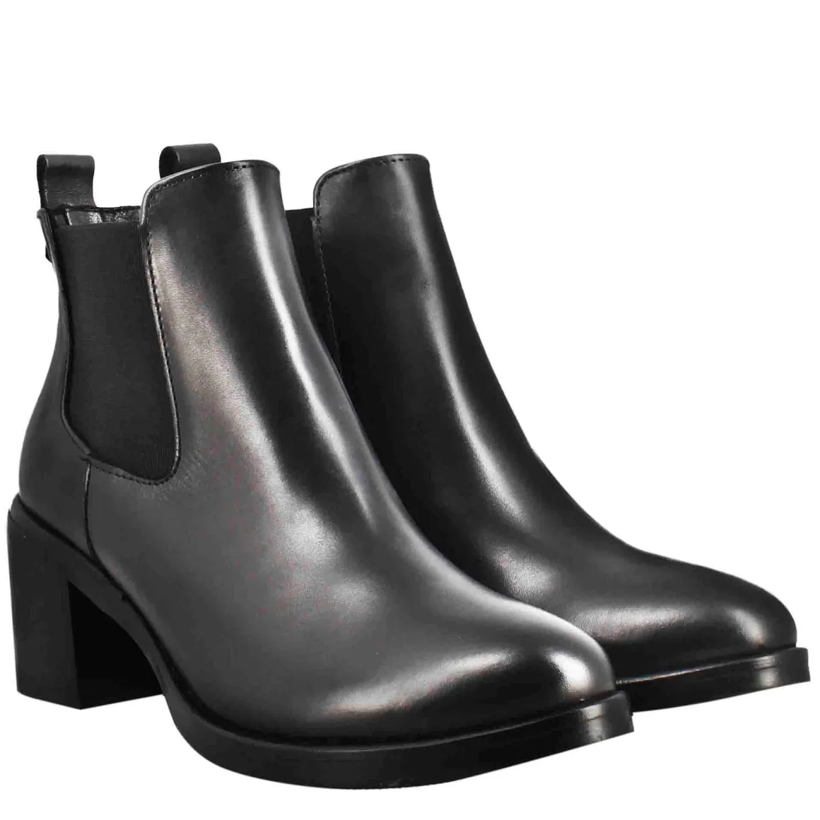 Chelsea Da Donna Liscio Con Tacco Medio In Pelle Colore Nero