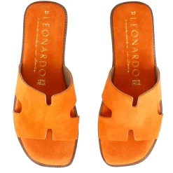 Ciabattine Da Donna In Pelle Scamosciata Colore Arancio
