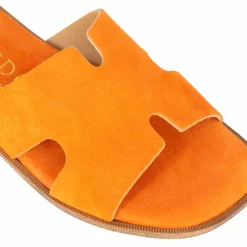 Ciabattine Da Donna In Pelle Scamosciata Colore Arancio