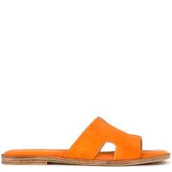 Ciabattine Da Donna In Pelle Scamosciata Colore Arancio