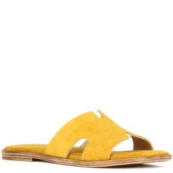 Ciabattine Da Donna In Pelle Scamosciata Colore Giallo