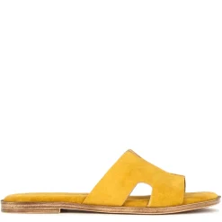 Ciabattine Da Donna In Pelle Scamosciata Colore Giallo