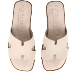 Ciabattine Da Donna In Pelle Scamosciata Colore Beige