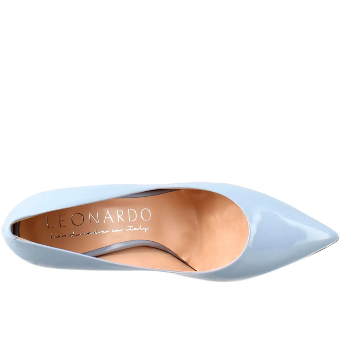 Décolleté Da Donna In Pelle Verniciata Colore Celeste A Punta
