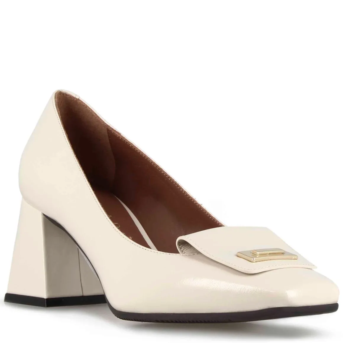 Décolleté Elegante Da Donna In Pelle Colore Bianco E Punta Quadrata