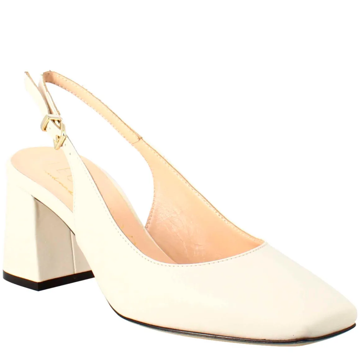 Décolleté Slingback Da Donna In Pelle Colore Crema A Punta Squadrata