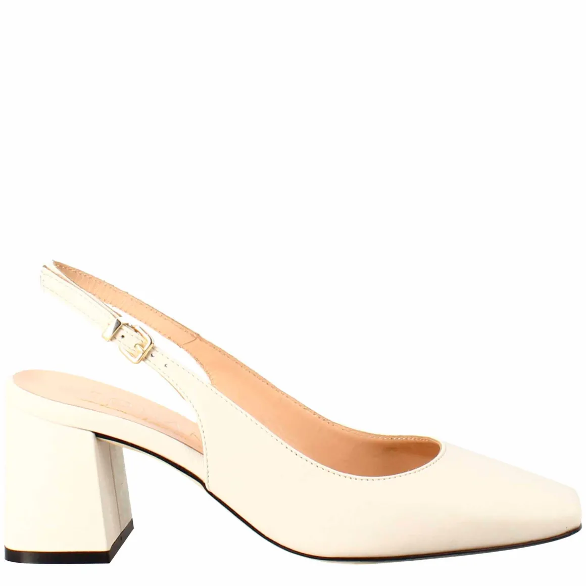 Décolleté Slingback Da Donna In Pelle Colore Crema A Punta Squadrata