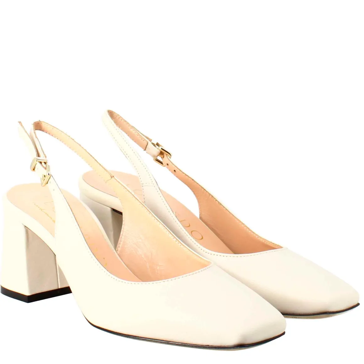 Décolleté Slingback Da Donna In Pelle Colore Crema A Punta Squadrata