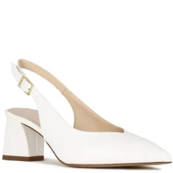 Décolleté Slingback Da Donna In Pelle Colore Bianco Con Tacco Medio