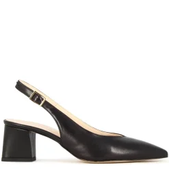 Décolleté Slingback Da Donna In Pelle Colore Nero Con Tacco Medio
