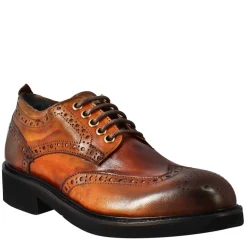 Derby Da Donna Con Dettagli Brogue Paupa In Pelle Lavata Cuoio Scuro