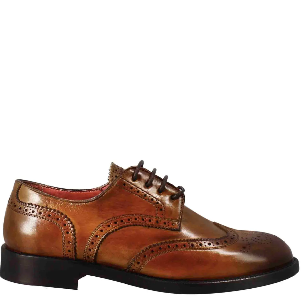 Derby Da Donna Con Effetto Brogue In Pelle Colore Marrone Chiaro