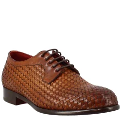 Derby Marrone Elegante Da Uomo In Pelle Fiore Intrecciata