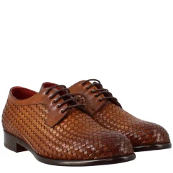 Derby Marrone Elegante Da Uomo In Pelle Fiore Intrecciata