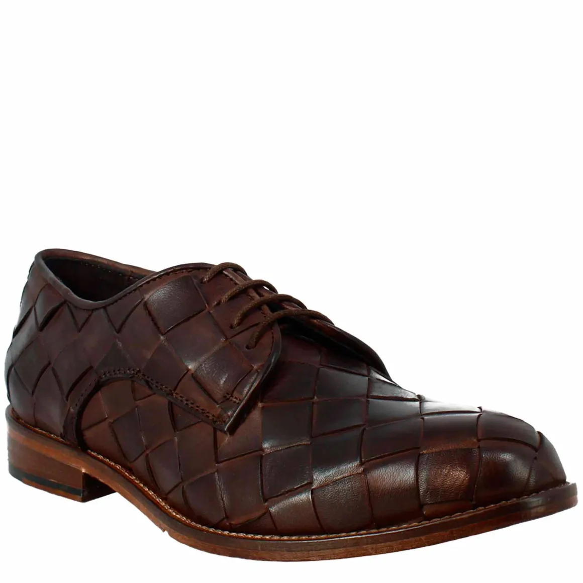 Derby Marrone Scuro Vintage Elegante Da Uomo In Pelle Intrecciata