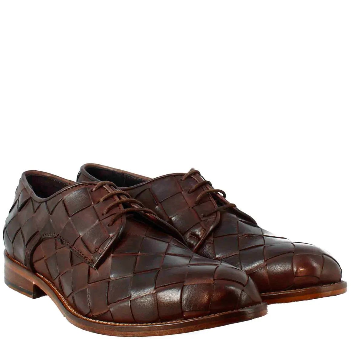 Derby Marrone Scuro Vintage Elegante Da Uomo In Pelle Intrecciata