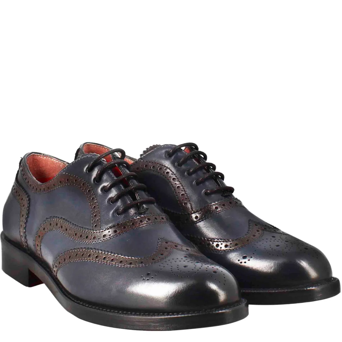 Francesina Da Donna Con Effetto Brogue In Pelle Colore Blu