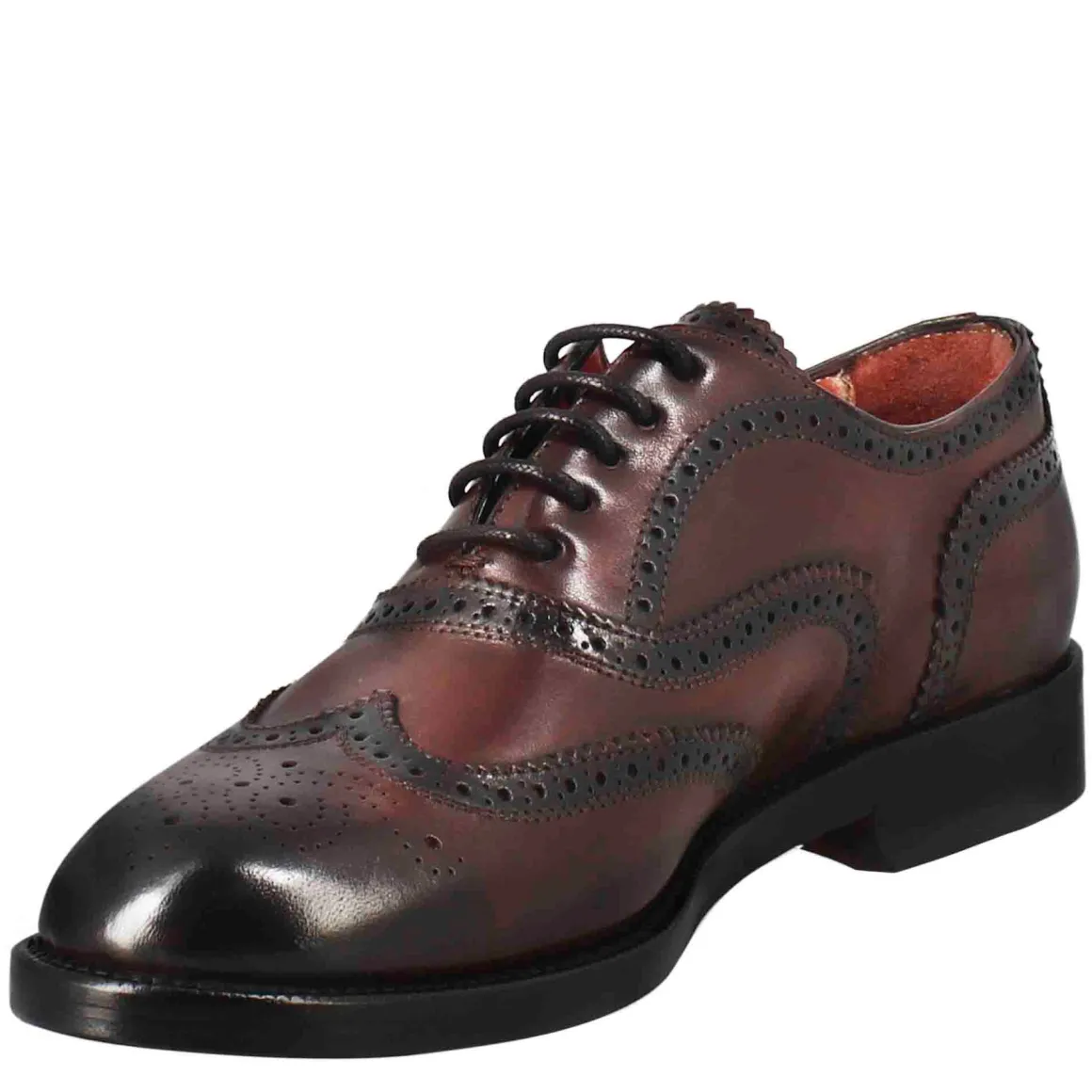 Francesina Da Donna Con Effetto Brogue In Pelle Colore Bordeaux