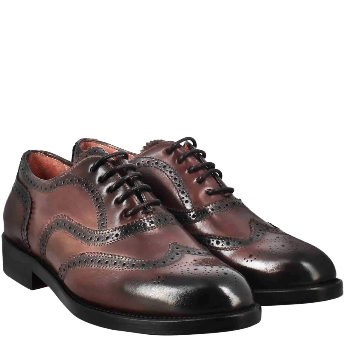 Francesina Da Donna Con Effetto Brogue In Pelle Colore Bordeaux