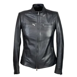 Giacca Da Donna Classica In Pelle Alta Qualità Colore Nero