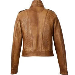 Giacca Da Donna In Pelle Marrone Con Dettagli Trapuntati