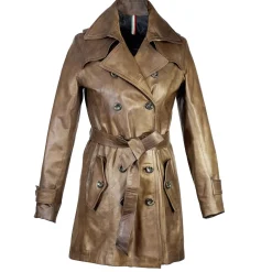 Giacca Da Donna Stile Trench In Pelle Alta Qualità Colore Marrone