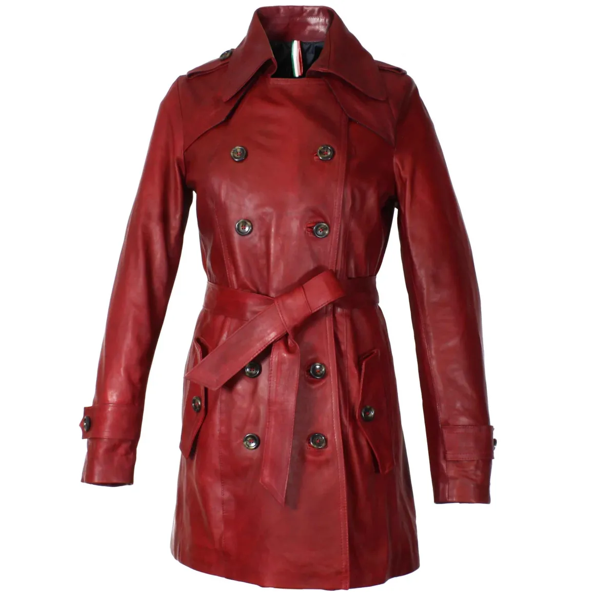 Giacca Da Donna Stile Trench In Pelle Alta Qualità Colore Rosso
