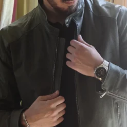 Giacca Da Uomo In Pelle Colore Verde Conciata Al Vegetale