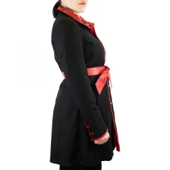 Giacca Elegante Da Donna Con Cintura Fatta A Mano In Pelle Di Agnello E Cachemire Rossa E Nera