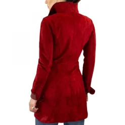 Giacca Elegante Reversibile Da Donna Fatta A Mano In Pelle Di Renna E Agnello Rossa Con Bottoni