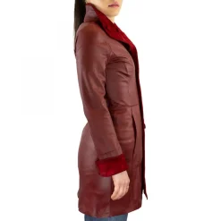 Giacca Elegante Reversibile Da Donna Fatta A Mano In Pelle Di Renna E Agnello Rossa Con Bottoni