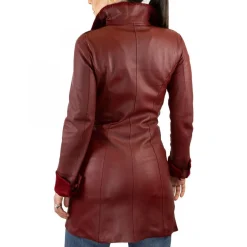Giacca Elegante Reversibile Da Donna Fatta A Mano In Pelle Di Renna E Agnello Rossa Con Bottoni