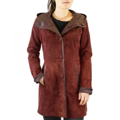 Giacca Elegante Reversibile Da Donna Fatta A Mano In Pelle Di Renna E Agnello Bordeaux