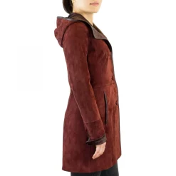 Giacca Elegante Reversibile Da Donna Fatta A Mano In Pelle Di Renna E Agnello Bordeaux