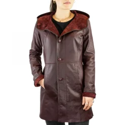 Giacca Elegante Reversibile Da Donna Fatta A Mano In Pelle Di Renna E Agnello Bordeaux