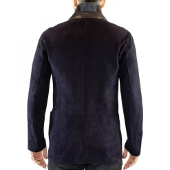 Giacca Elegante Reversibile Da Uomo Fatta A Mano In Pelle Di Renna E Agnello Blu Con Bottoni