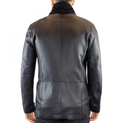 Giacca Elegante Reversibile Da Uomo Fatta A Mano In Pelle Di Renna E Agnello Blu Con Bottoni