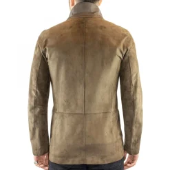 Giacca Elegante Reversibile Da Uomo Fatta A Mano In Pelle Di Renna E Agnello Taupe Con Bottoni