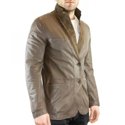 Giacca Elegante Reversibile Da Uomo Fatta A Mano In Pelle Di Renna E Agnello Taupe Con Bottoni