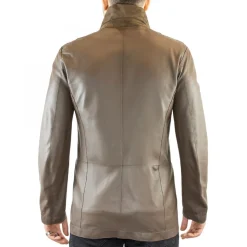 Giacca Elegante Reversibile Da Uomo Fatta A Mano In Pelle Di Renna E Agnello Taupe Con Bottoni