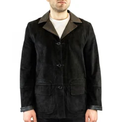 Giacca Formale Reversibile Da Uomo Fatta A Mano In Pelle Di Renna E Agnello Nera