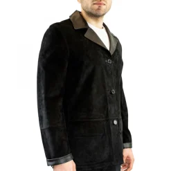Giacca Formale Reversibile Da Uomo Fatta A Mano In Pelle Di Renna E Agnello Nera