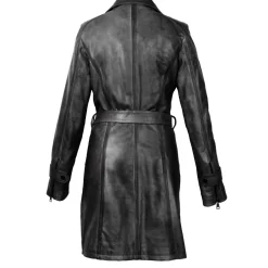 Giacca Lunga Da Donna In Pelle Nera