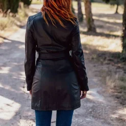 Giacca Lunga Da Donna In Pelle Nera