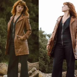 Giacca Lunga Da Donna In Pelle Marrone