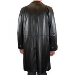 Giacca Lunga Reversibile Da Uomo In Pelle Nera Con Bottoni