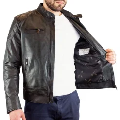 Giacca Modello Figo Da Uomo Fatta A Mano In Pelle Nera Con Cerniera